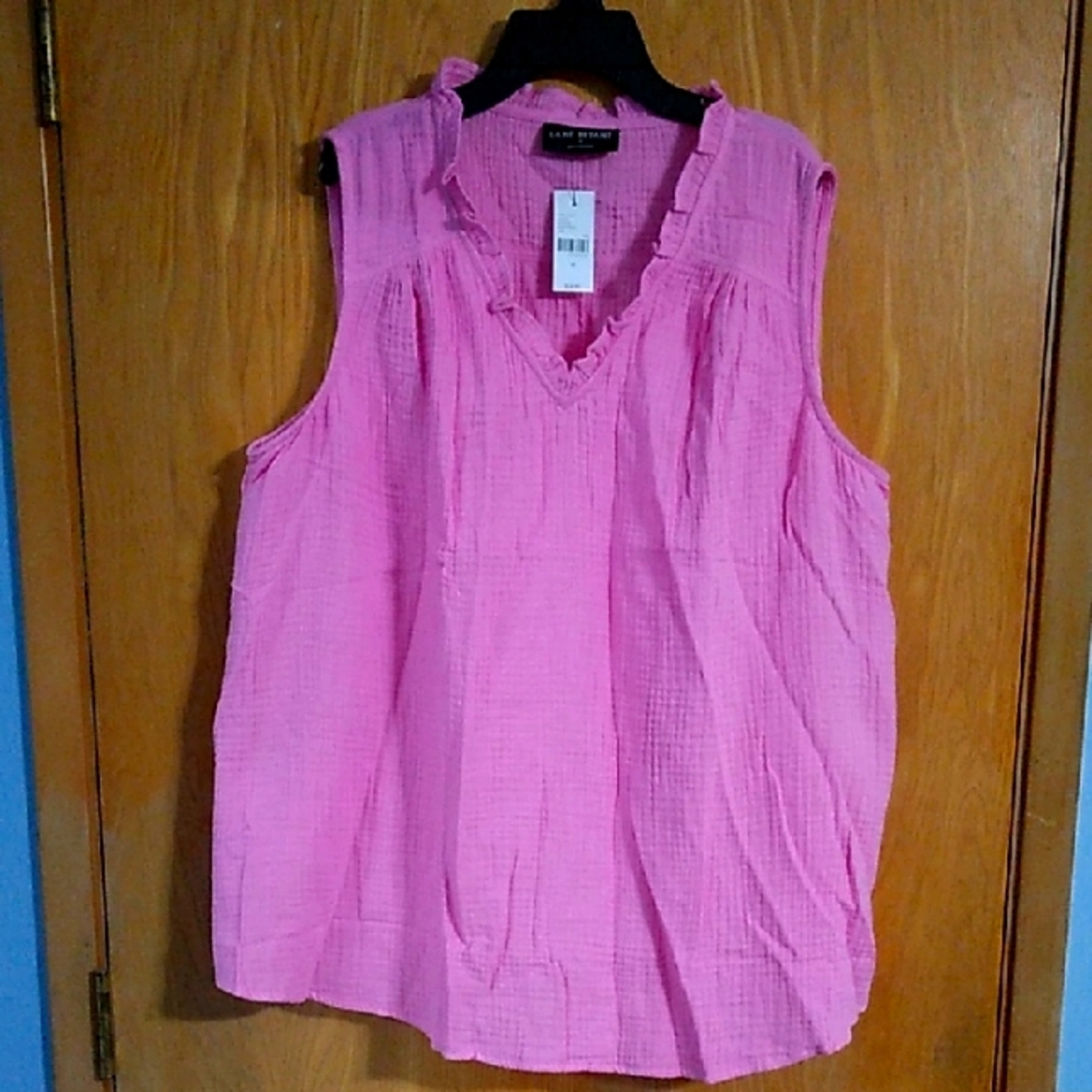 Lane Bryant Pink Ruffle V-neck Cotton Tank Top